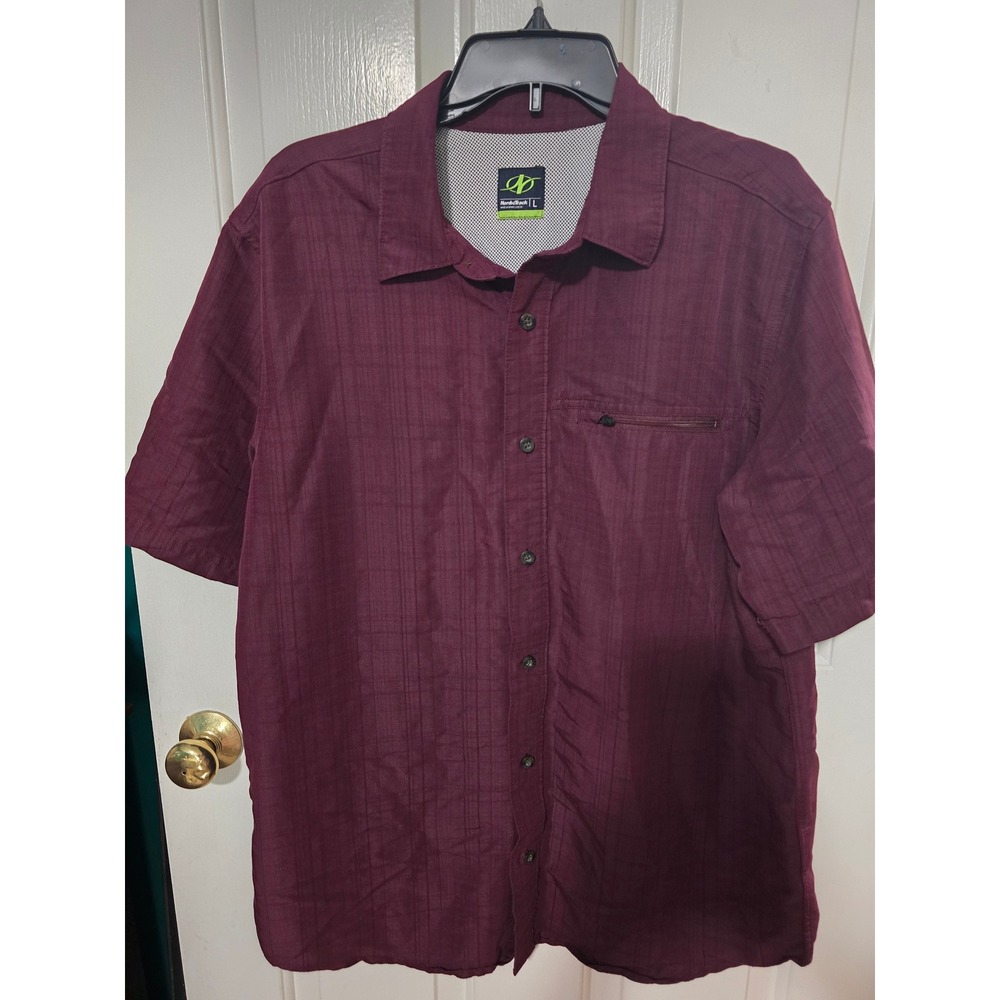 NordicTrack Mens Short Sleeve Button Down Shirt Burgundy Grid Active Large